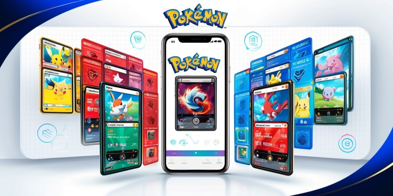 A modern digital illustration depicting the Pokémon Trading Card Game Pocket app on a sleek, silver smartphone with a vibrant screen, showcasing a beautifully organized digital card collection with various Pokémon characters, including Pikachu, Charizard, and Squirtle, each displaying their unique attacking and defensive stats, rarity symbols, and colorful artwork, set against a clean, white background with subtle grid lines, surrounded by intuitive buttons and icons in shades of blue and red, with the Pokémon logo emblazoned in bold, golden font at the top of the screen, and the app's navigation menu subtly tucked away at the bottom, evoking a sense of excitement and adventure.